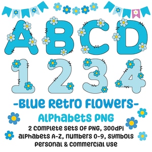 Retro Flower Doodle Alphabet Alpha Bundle PNG, Doodle Letters for Commercial Use, Flower Power Letters PNG, Alphabet Font for Sublimation
