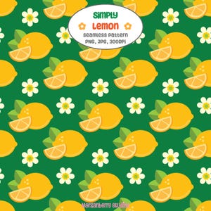 Einfaches Zitronen-Wiederholungsmuster mit ganzen Zitronen und Scheiben, nahtloses Stoffdesign mit Zitrone, digitales Papier PNG, Stoff und Sublimationsdruck