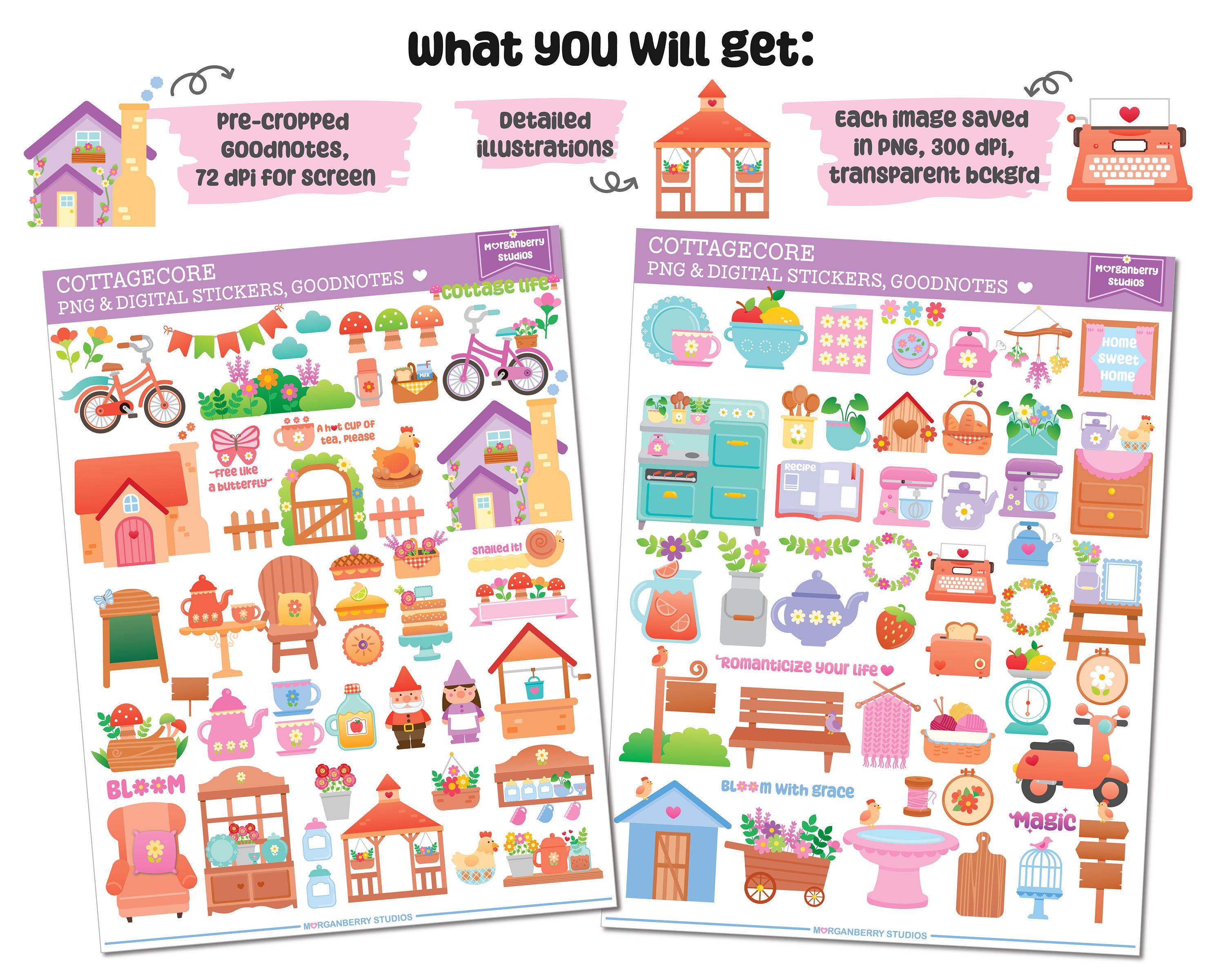 Cottagecore Digital Sticker for Goodnotes, Goodnotes Sticker, Cute ...