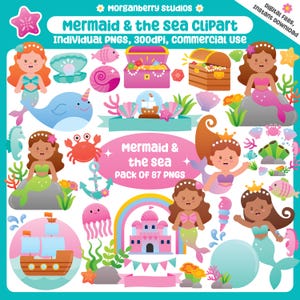 Niedliche Meerjungfrau Clipart, Meerjungfrau Party Dekor Clipart, Meerjungfrau kommerzielle Clipart, Meerjungfrau Geburtstag, Unterwasser Party Clipart, Meerjungfrau Aufkleber