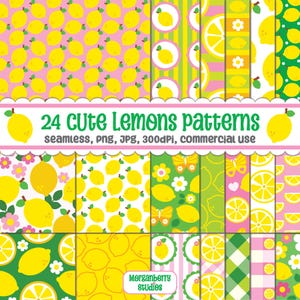 Pink and Yellow Lemon Seamless Surface Pattern Bundle Fruit Pattern for Fabric Printing Sublimation Textiles Scrapbook Crafts Wallpaper PNG