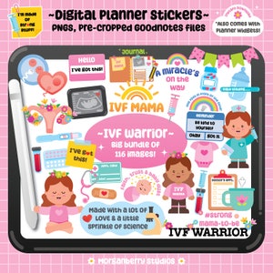 Pegatina digital IVF Warrior para Goodnotes, pegatina Goodnotes, pegatina del planificador de FIV, imágenes prediseñadas del embarazo, imágenes prediseñadas de FIV, pegatina del diario de fertilidad