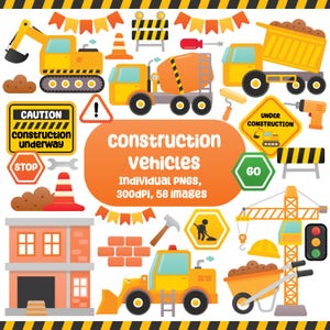 Leuke bouw verjaardag clipart, bouwvoertuigen clipart, dump truck clipart, renovatie clipart, bouw verjaardagsfeestje decor