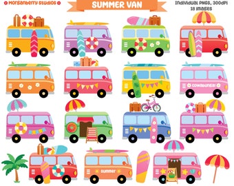Imágenes prediseñadas de furgoneta de playa de verano: gráficos PNG (uso comercial)