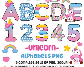Unicorn Alphabet Clipart for Sublimation, Scrapbooking, Kids Craft, Cute Unicorn Letters, Unicorn Birthday Letters Banner, Unicorn Party PNG