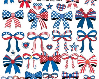 4th of July Coquette Bow Clipart: Patriotic USA Ribbons (PNG Digital Download)