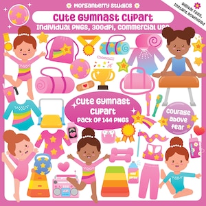 Cute Gymnastics Clipart, Gymnastics Party Clipart, Gymnastics PNG, Gymnastics Stickers, Gymnastics Printable, Gymnastics Sublimation Design
