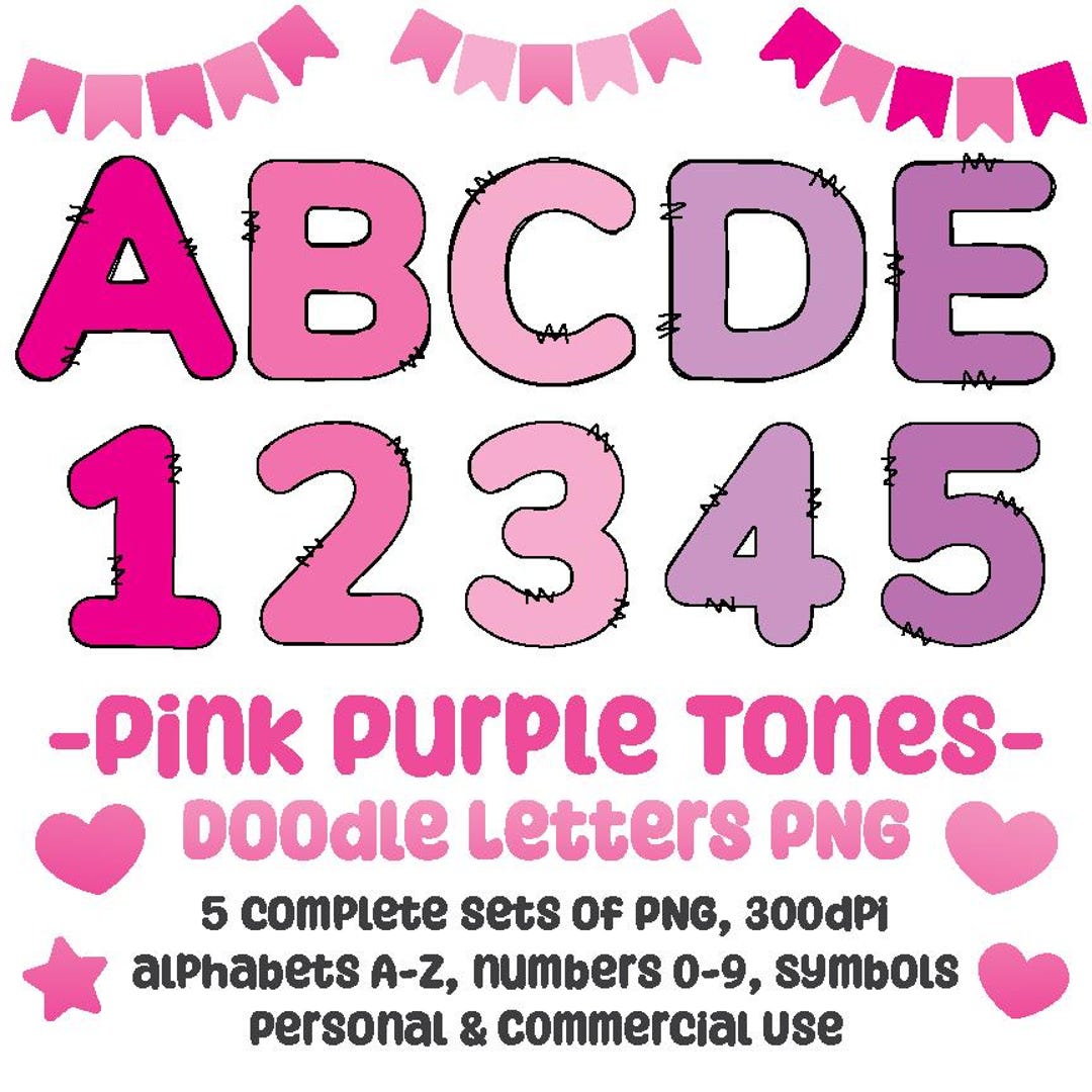 Pink Doodle Alphabet Set: Hand-drawn Letters for Sublimation (digital ...