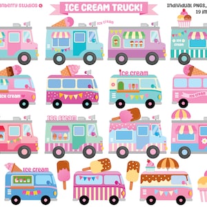 Ice Cream Truck Clipart, Ice Cream Clipart, Summer Clipart, Vehicle Clipart, Scrapbooking Clipart, Ice Cream Party, Commercial Use Clipart