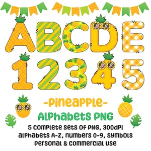 Pineapple Alphabets PNG, Pineapple Letters, Pineapple Doodle Font, Summer Fruit Alphabets, Sublimation Design Download, Hawaiian Sublimation