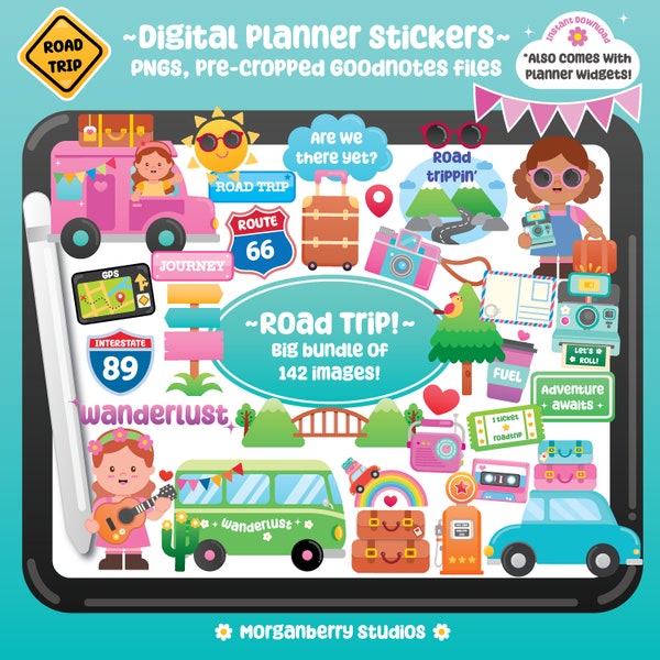 Road Trip Digital Sticker for Goodnotes, Goodnotes Sticker, Road Trip Scrapbooking Sticker, Travel Sticker, Travel Clipart, Planner sticker