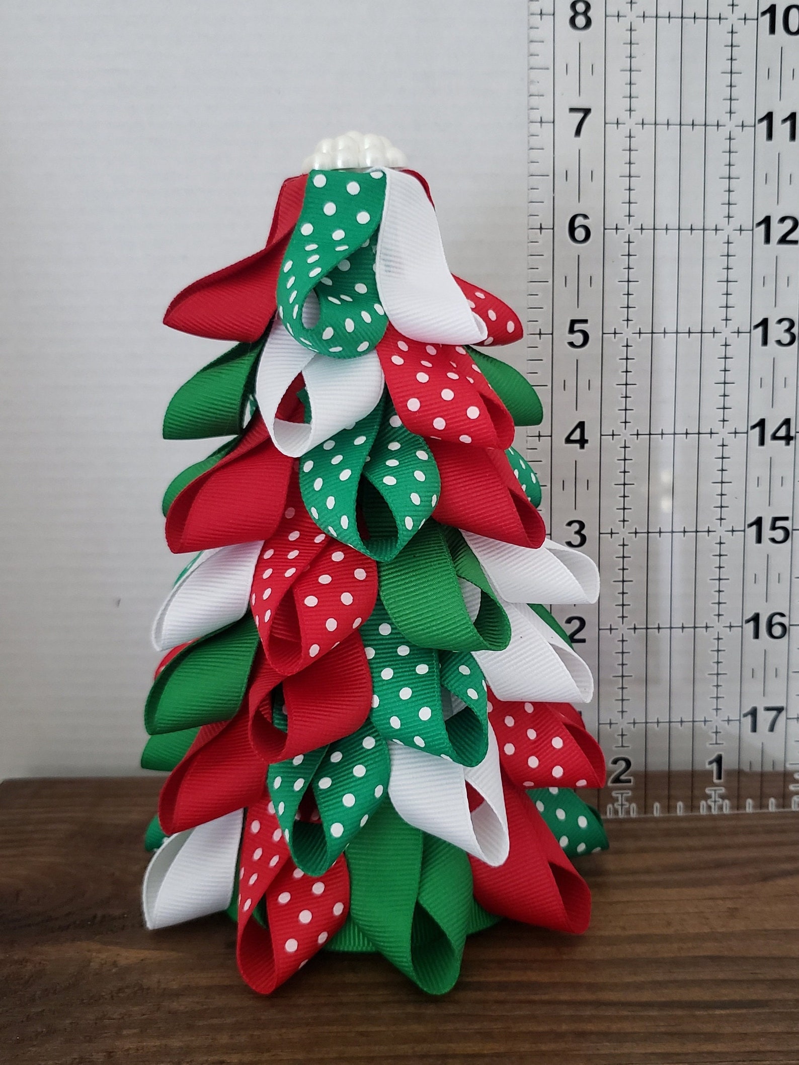 6 Inch OR 9 Inch Red/green Polka Dot Ribbon Holiday Tabletop Tree - Etsy