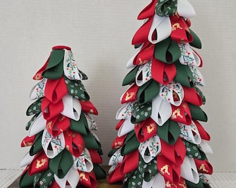 6 inch OR 9 inch Holly/Reindeer Ribbon Holiday Tabletop Tree