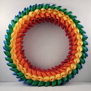 16 Inch or 14 Inch Rainbow Ribbon Wreath