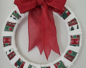 12 Inch Ribbon and Yarn Holiday Wreath