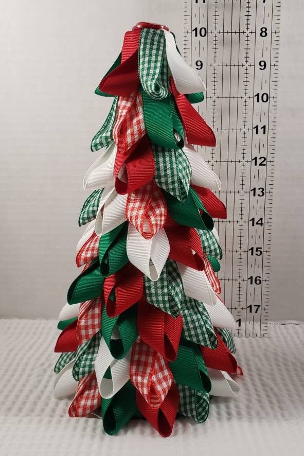 6 Inch or 9 Inch Red Green Check Ribbon Holiday Tabletop Tree - Etsy