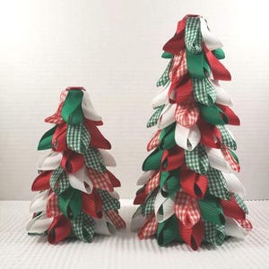 6 inch or 9 inch Red Green Check Ribbon Holiday Tabletop Tree