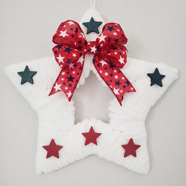 14 Inch Ribbon and Yarn Star Wreath