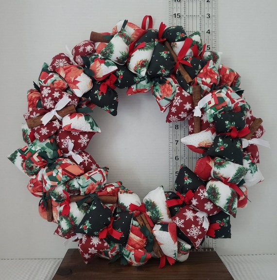 14 Inch Rustic Fabric Pillow Wreath Etsy