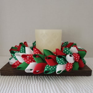 10 Inch Red Green Dotted  Ribbon Wreath/Candle Ring