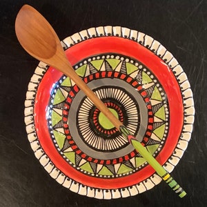 Homemade Funky Ceramic Bowl, Homemade 8 inch Ceramic Bowl, Homemade 8 inch Clay Bowl, Homemade Unique Clay Bowl, Homemade Colorful Bowl