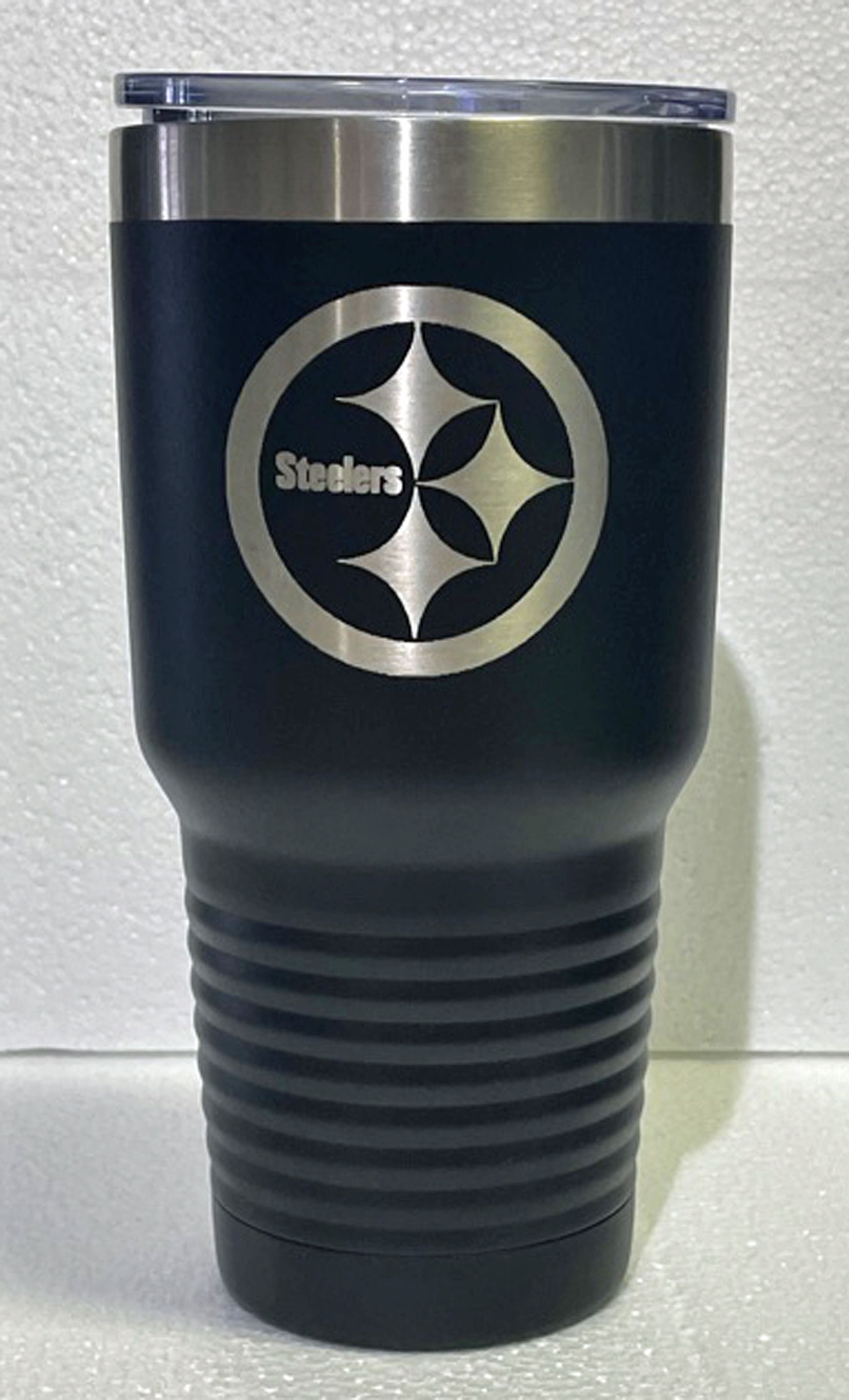 Pittsburgh Steelers 30 oz vacuum insulated Polar Camel tumbler with a clear  snap lid