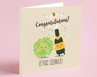 Lettuce celebrate // funny wedding // graduation // congratulations // Greeting card // pun card