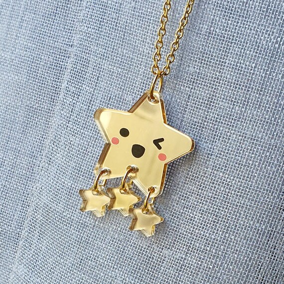 Acrylic Gold Star Necklace / Acrylic 
