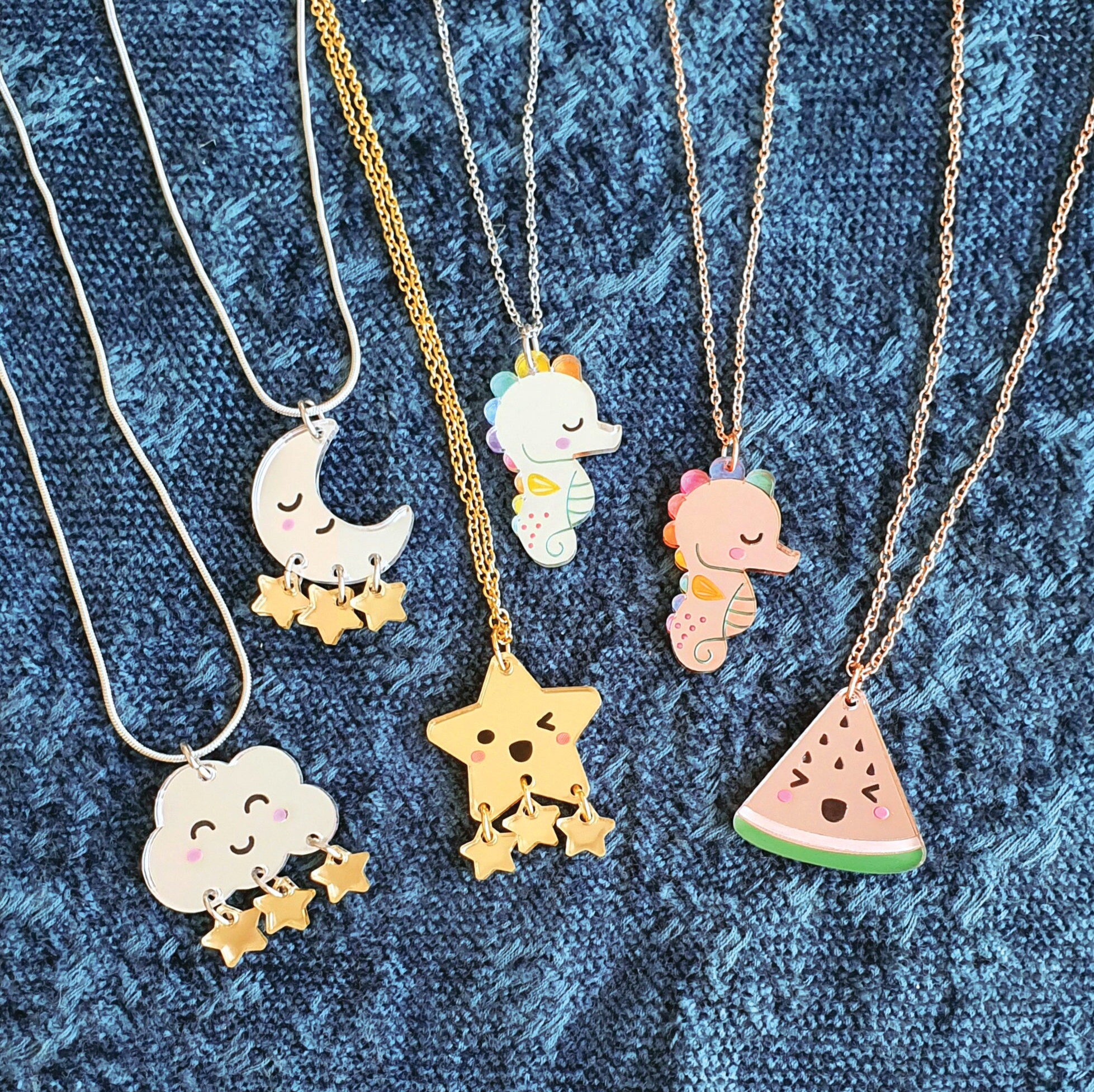 Acrylic Cloud and Stars Necklace / Acrylic Jewellery / Laser Cut / Hand