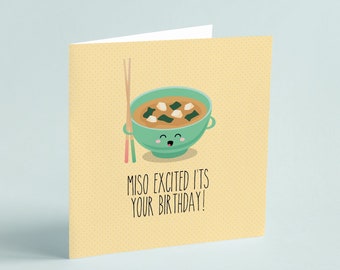 Miso pun card // birthday miso // food puns // celebrate // party // birthday card