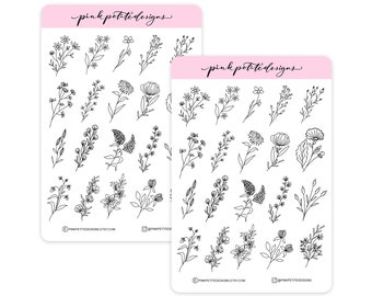 Flowers Sticker Sheet, Planner Stickers, Bujo Stickers, Bullet Journaling Stickers, Sticker Sheet, Scrapbooking