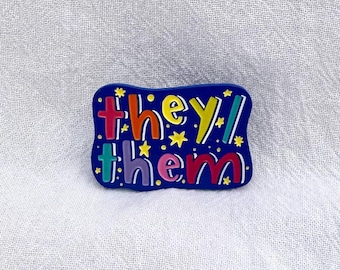Pronoun Pin! they/them space pin | 1.5 inches wide soft enamel