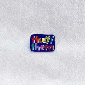 Pronoun Pin! they/them | small blue | 1 inch wide soft enamel