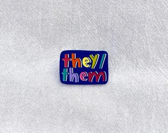 Pronoun Pin! they/them | small blue | 1 inch wide soft enamel