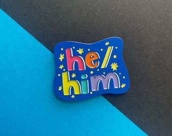 Pronoun Pin! he/him space pin | 1.5 inches wide soft enamel