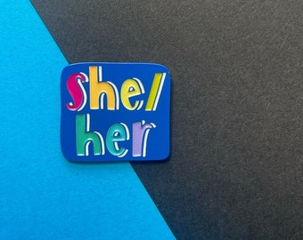 Pronoun Pin! she/her space pin | 0.75 inches wide soft enamel