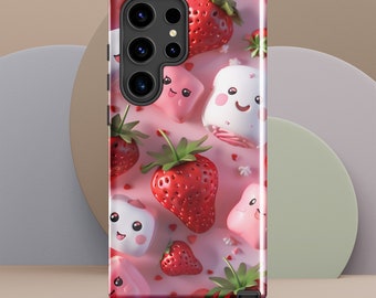 Kawaii Marshmallow & Strawberry Tough case for Samsung® Galaxy, Samsung Galaxy Plus, Samsung Galaxy Ultra, Samsung Galaxy S24 Ultra