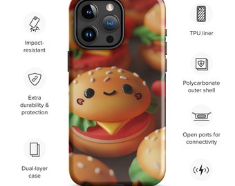 Kawaii lächelnd Hamburger Tough Case für iPhone® iPhone, iPhone pro, iPhone mini, iPhone plus, langlebige Telefonhülle