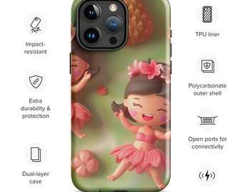 Kawaii Hula Girl Tough Case for iPhone® durable phone case, hawaiian themed phone case, iPhone, iPhone pro, iPhone mini, iPhone plus, cute
