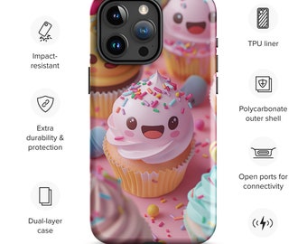 Kawaii Cupcake Tough Case for iPhone® durable phone case, Cupcake themed phone case, iPhone, iPhone pro, iPhone mini, iPhone plus, pink case