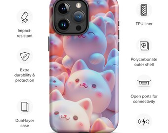 Kawaii Cats Tough Case for iPhone® Durable phone case, cat themed phone case, iPhone, iPhone pro, iPhone mini, iPhone plus