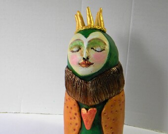 Owl woman clay sculpture