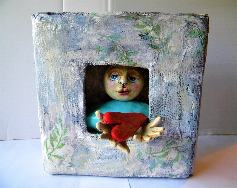 Original sculpture art in a shadow box image 1