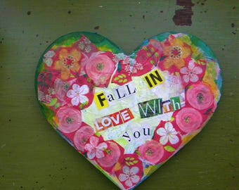 Collage art wall plaque, Valtentine's Day pink roses