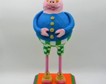 Whimsical Fat Pig Sculpture: Handmade Clay Figurine