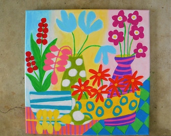 Colorful still-life flower painting in cozy country cottage core art