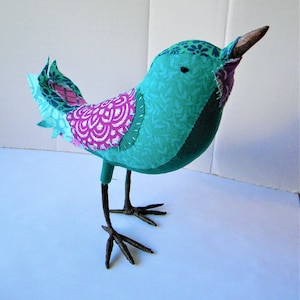 Textile art bird soft sculpture