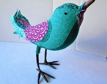 Textile art bird soft sculpture