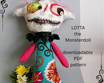 Monsterdoll pattern beginner-friendly cloth doll digital download PDF- whimsical and spooky boho doll