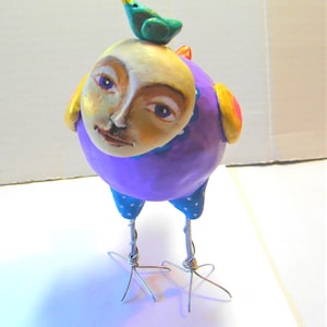 Whimsical Bird Sculpture Decor, Handcrafted Colorful Folk Art Figurine, Unique Home Accent Gift